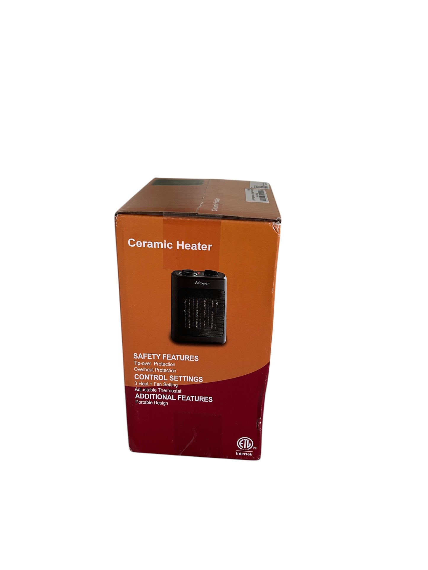 Aikoper portable ceramic space heater with adjustable thermostat and multiple heat settings, new in box.