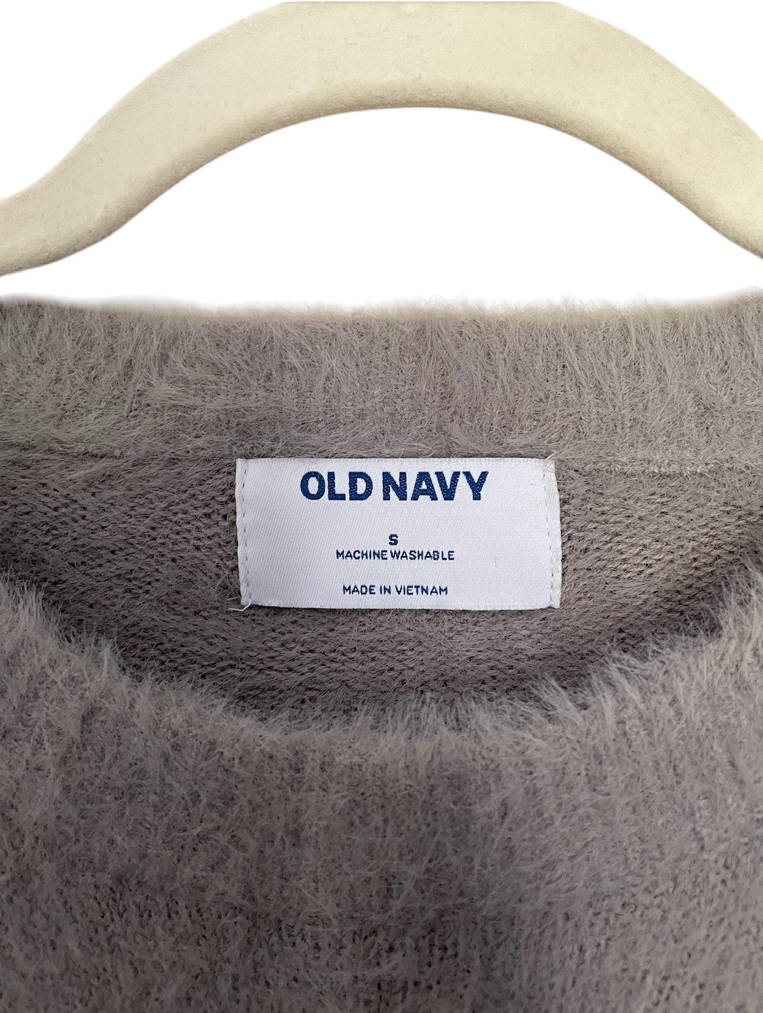 Old Navy soft fuzzy taupe crewneck sweater.