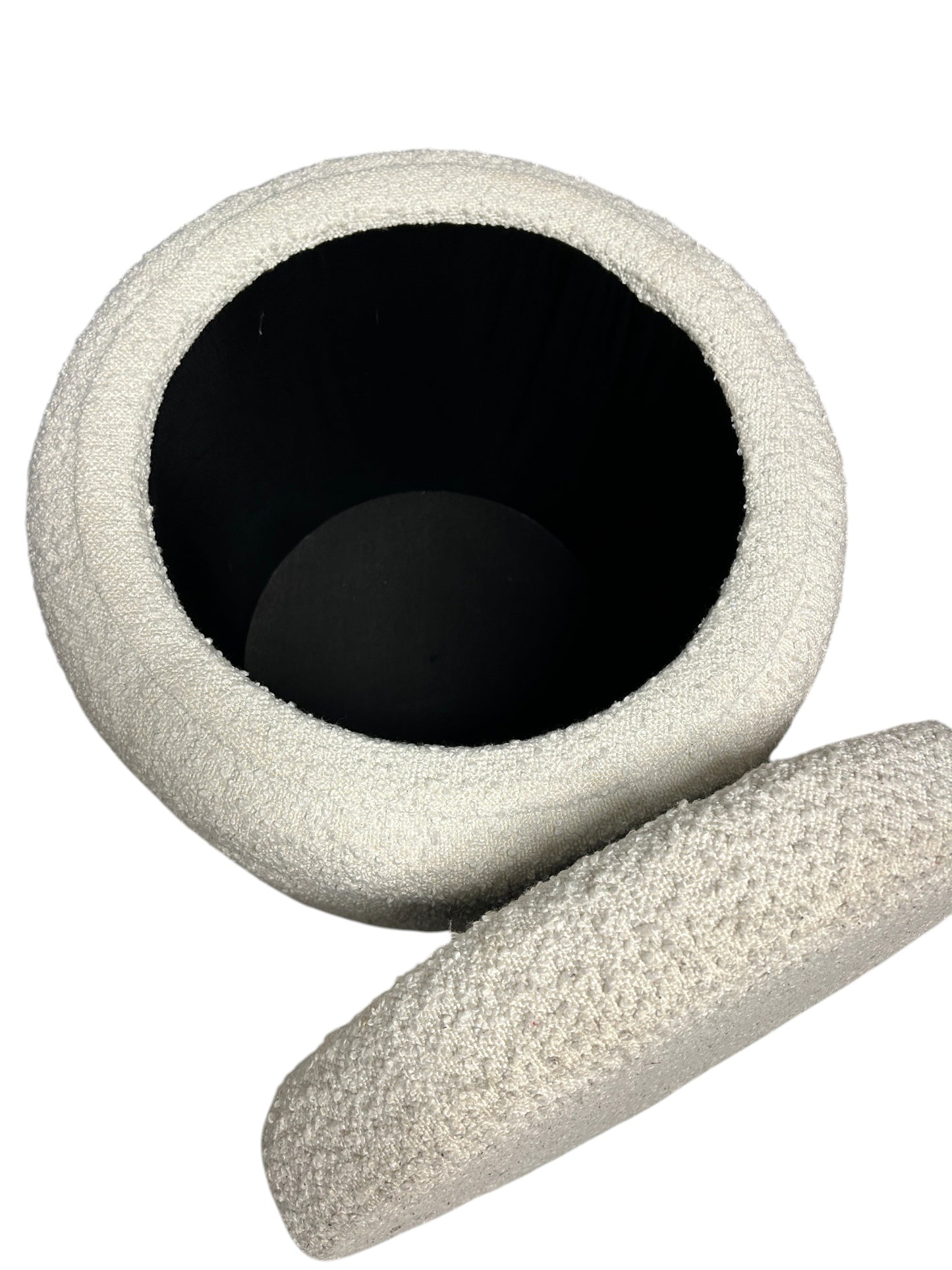 Wayfair white round ottoman with storage.