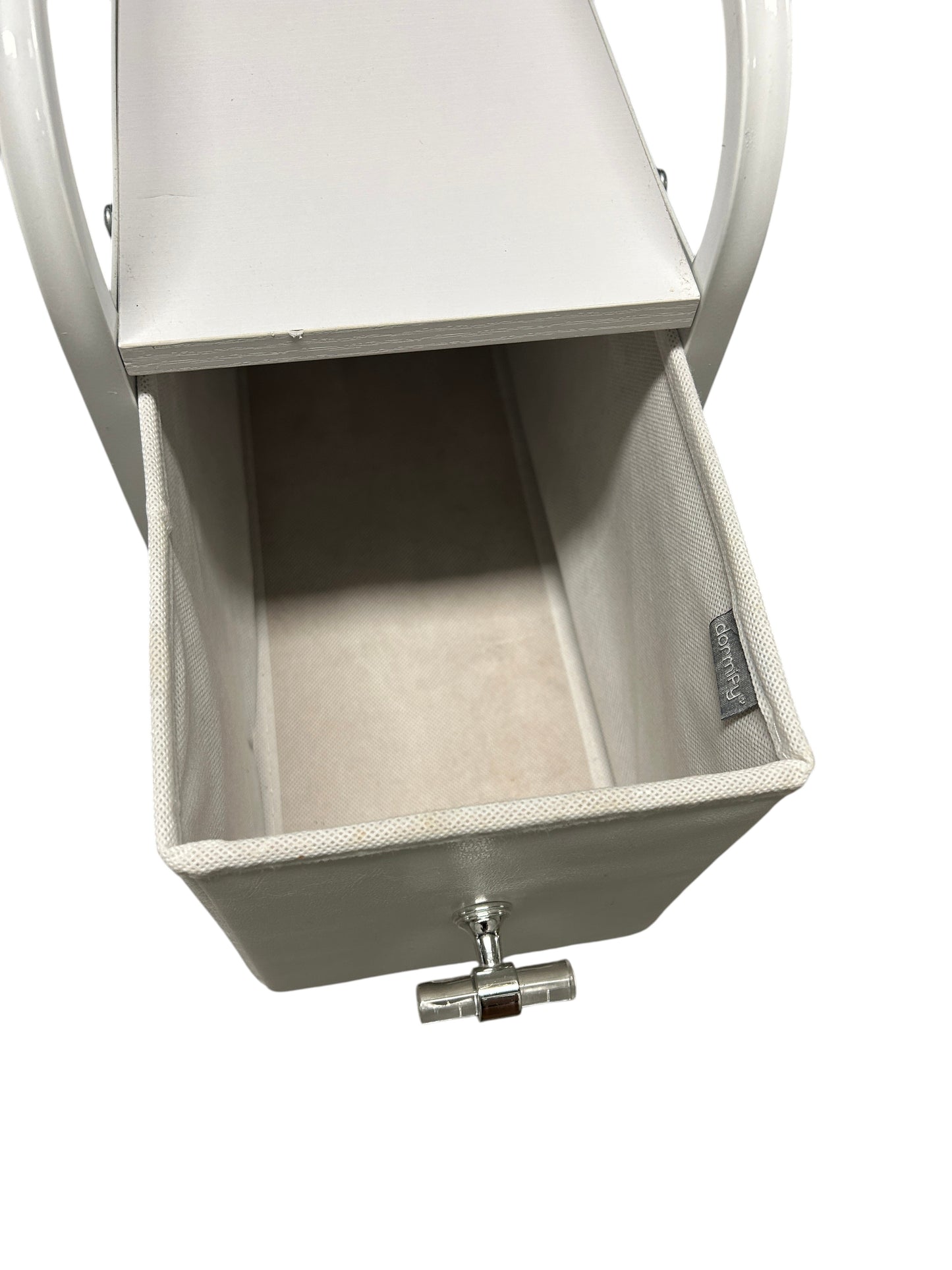 Dormify white nightstand cart with 3 drawers and power outlets.