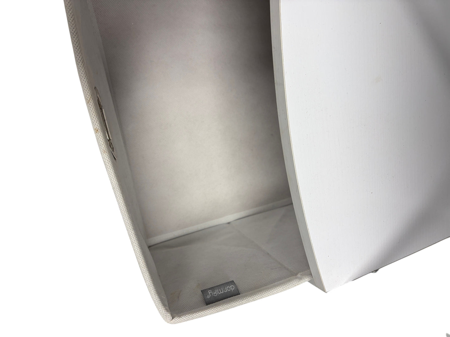 Dormify white nightstand with 3 drawers and power outlets.
