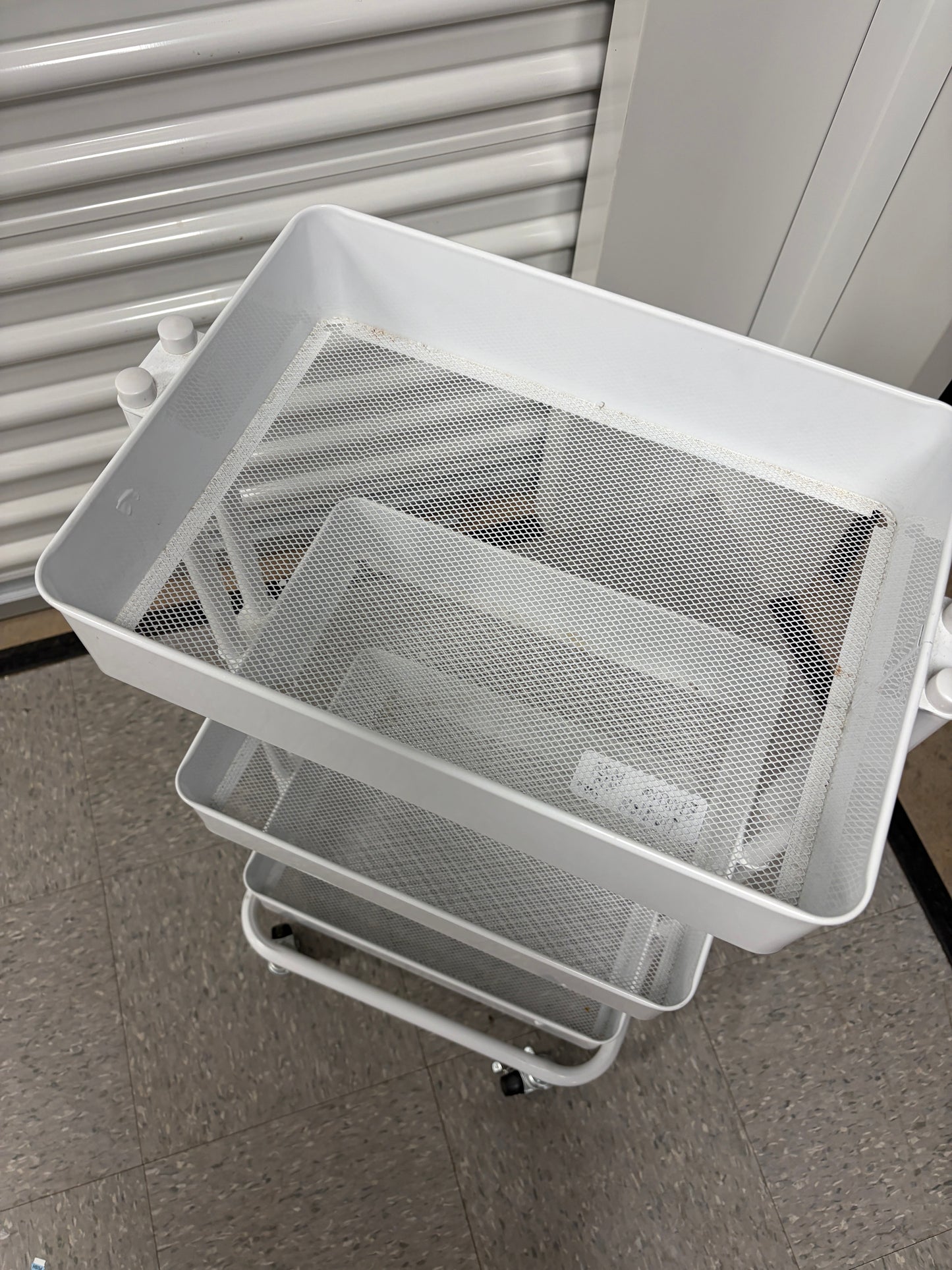 3 tier white metal utility cart.