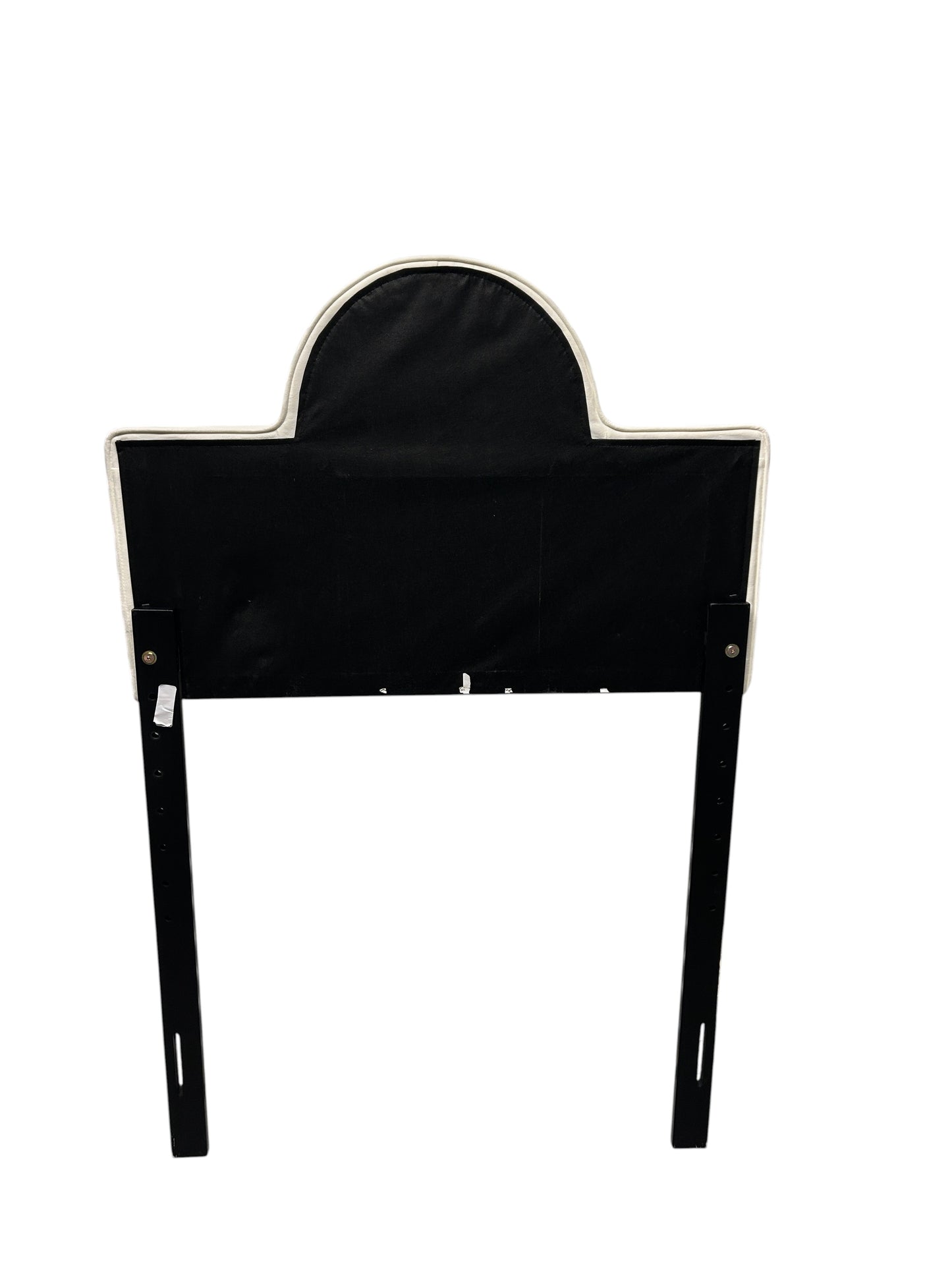 White velvet twin headboard with black legs.