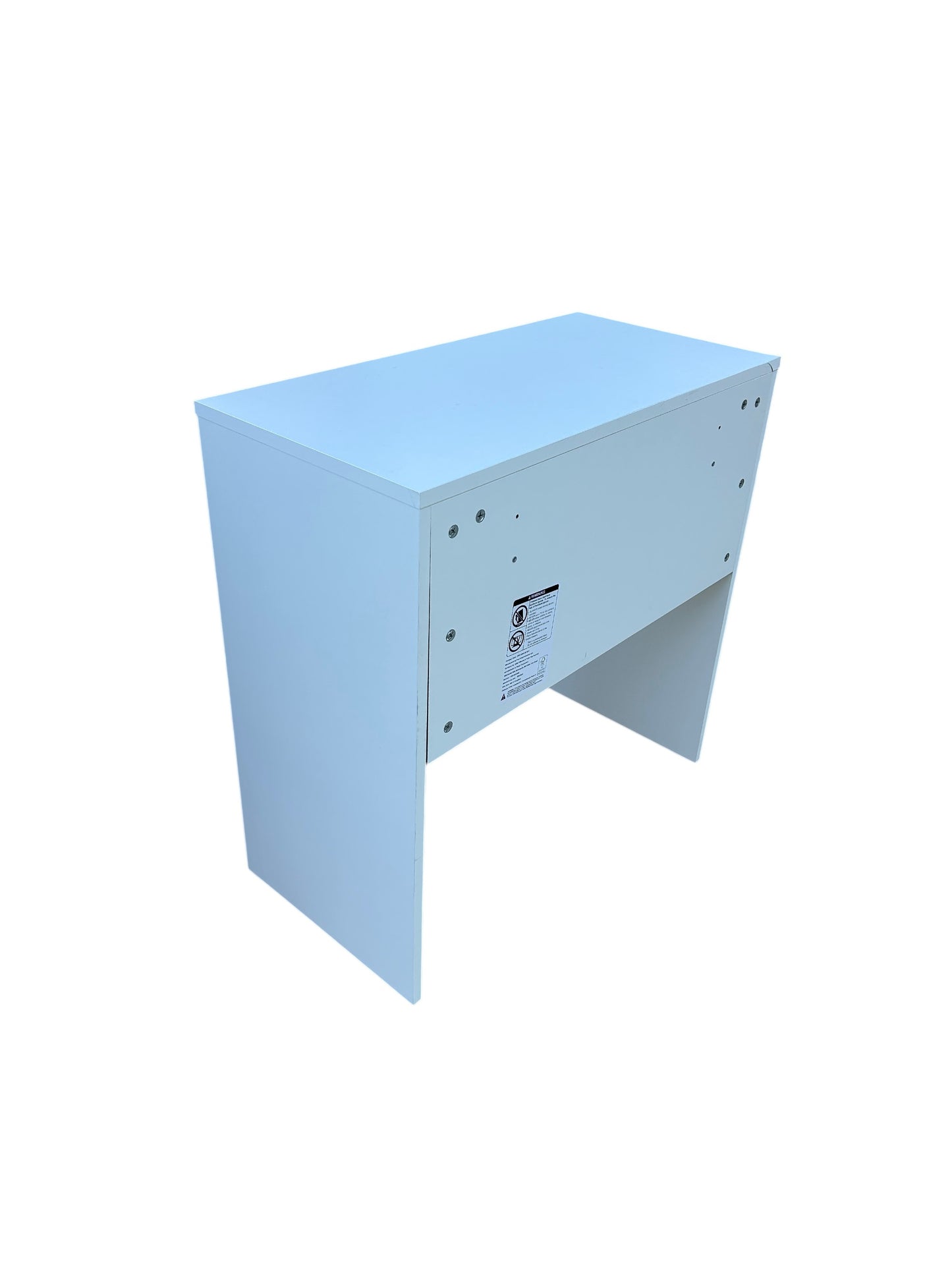 White desk with an under-surface shelf.