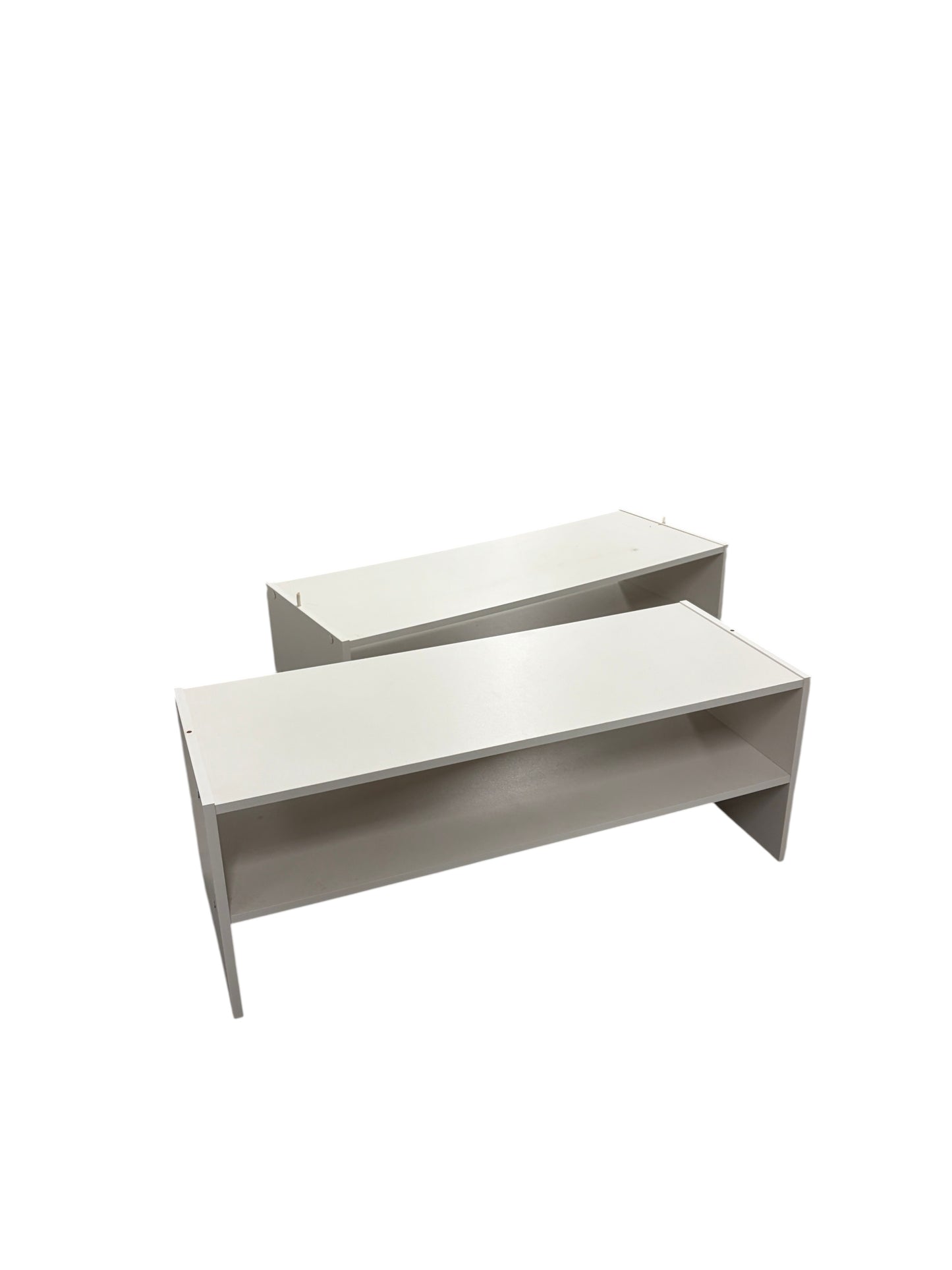 White wooden shoe rack.