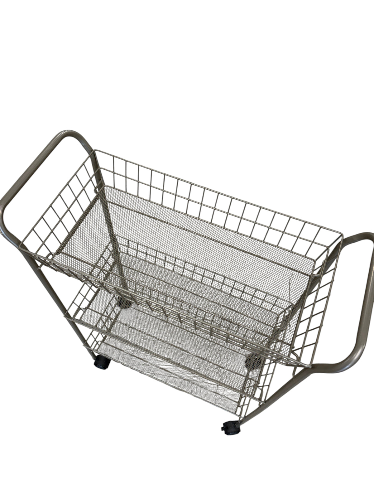 3 tier gray/bronze metal utility cart.