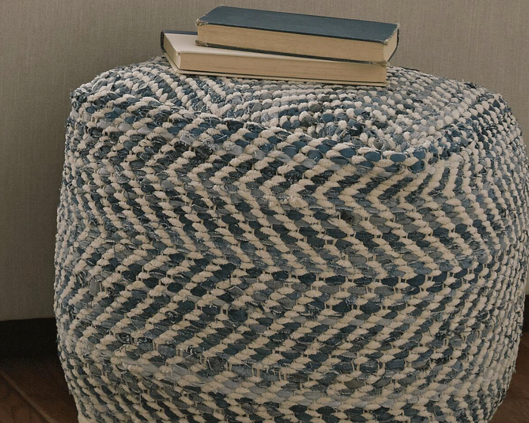 Ashley Furniture woven blue chevron pouf ottoman.