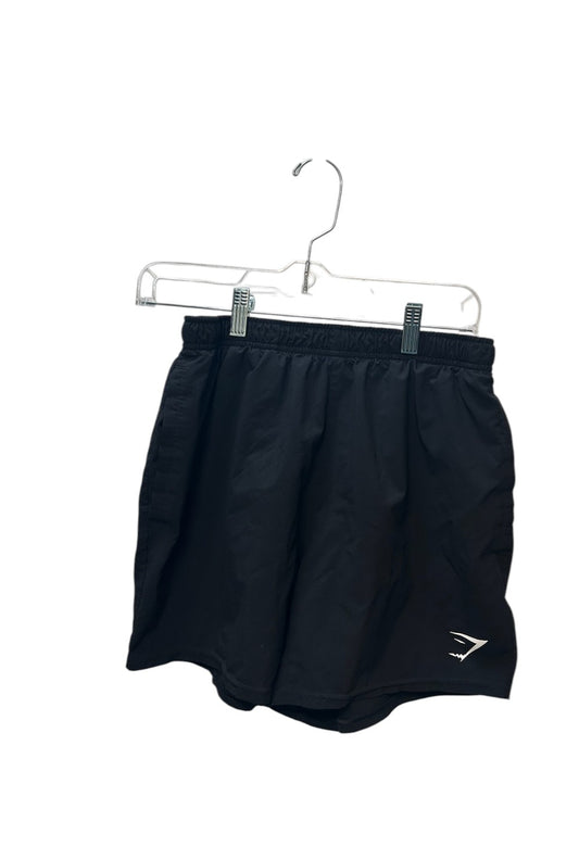 Black Gymshark athletic shorts with elastic waistband and small logo on the leg.