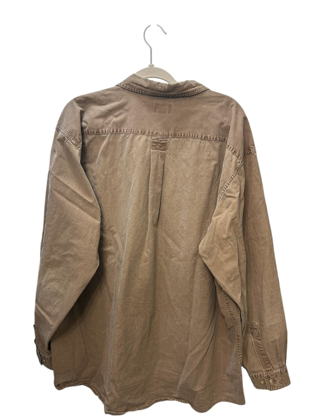 L.L.Bean long-sleeve button-down work shirt in a tan/khaki color with dual chest pockets.