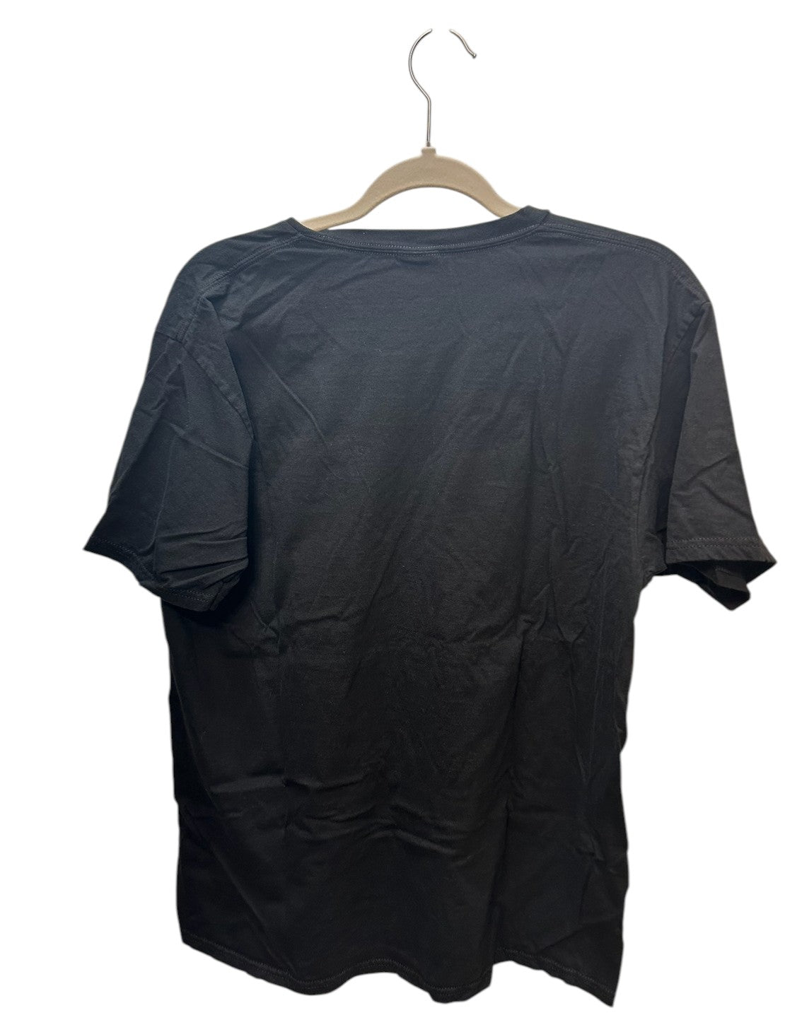 Black short-sleeve t-shirt with gold "Welcome to The Forest" graphic print and nature-themed icons.