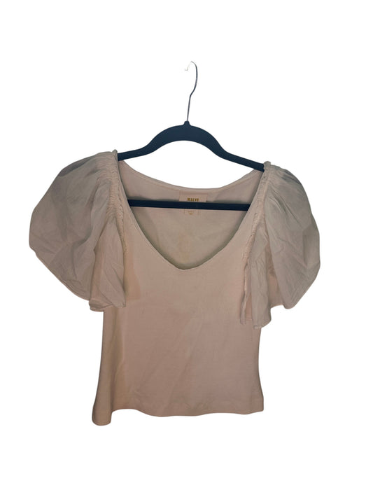Anthropologie Maeve white v-neck top with romantic sheer puff sleeves.