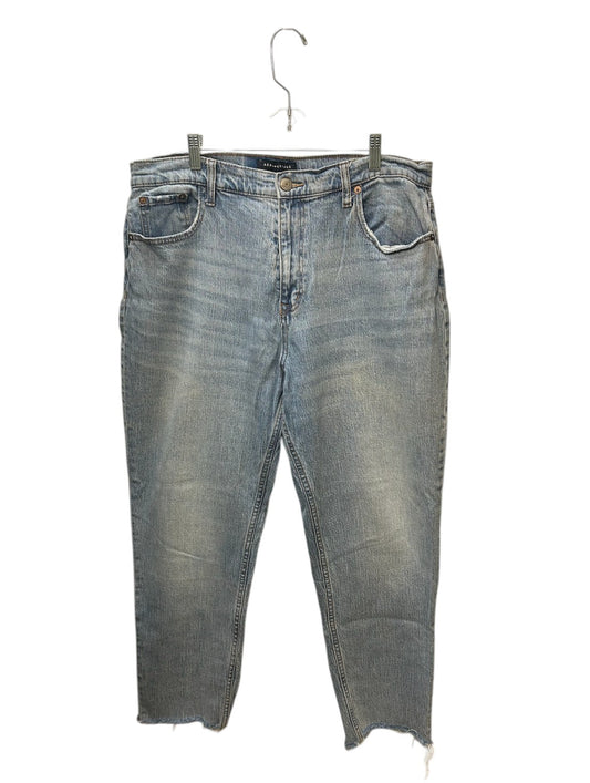 Light wash Aeropostale jeans with raw hem detail and relaxed fit.