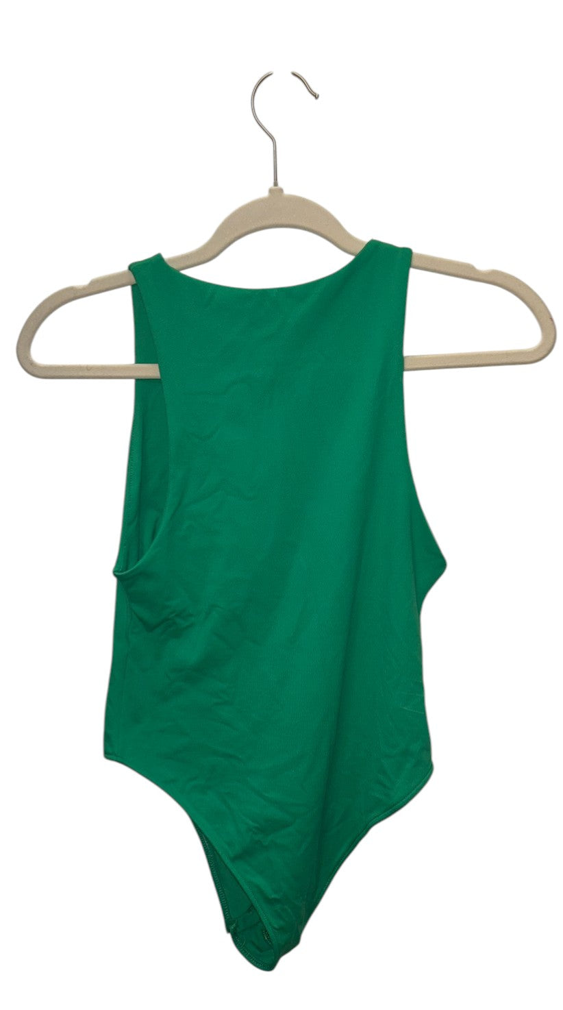 Zara green sleeveless bodysuit with high neckline and snap closure.