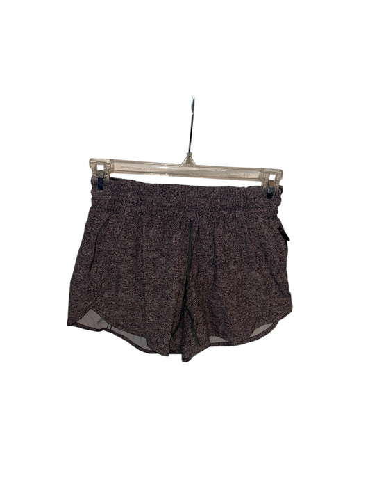 Lululemon heathered gray athletic running shorts with elastic waistband and drawstring.