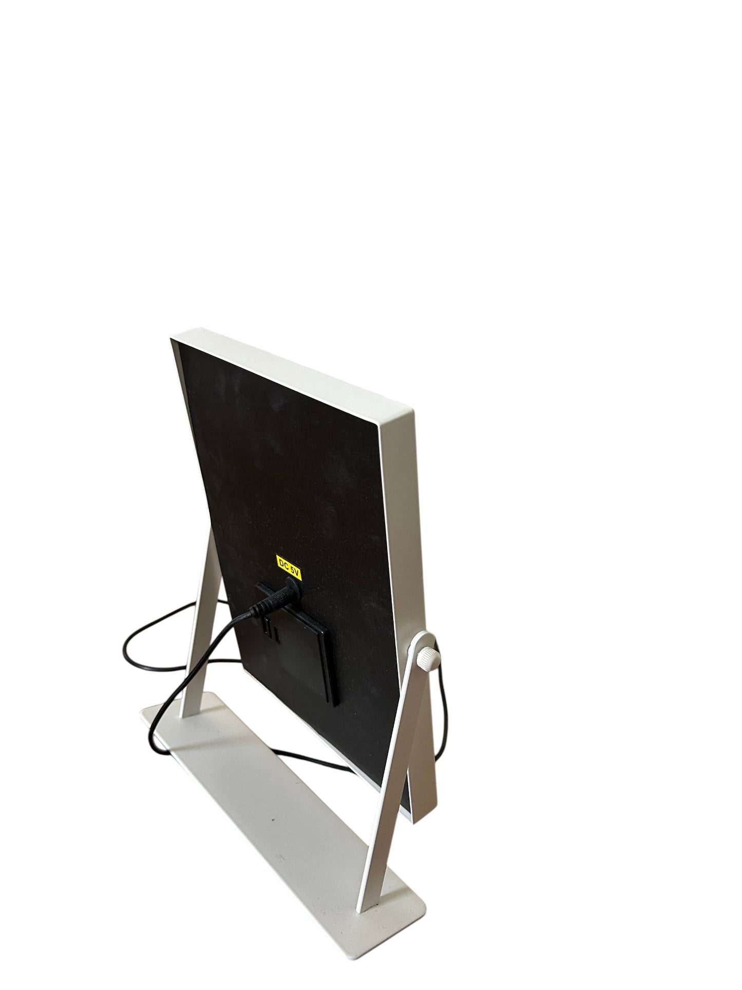 White LED lighted vanity makeup mirror with adjustable stand and USB power cable.