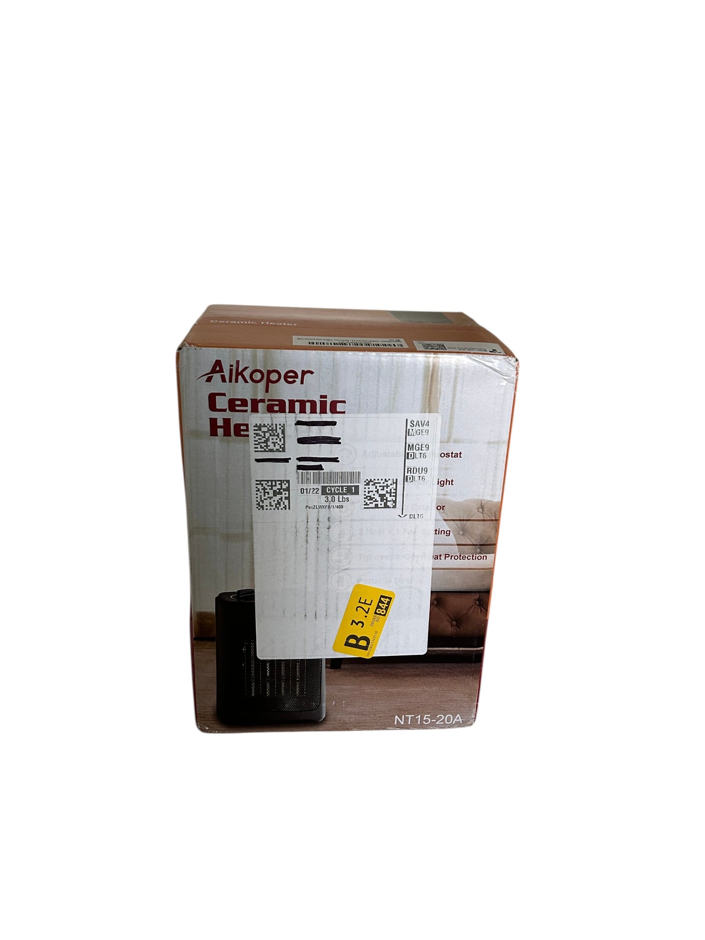 Aikoper portable ceramic space heater with adjustable thermostat and multiple heat settings, new in box.