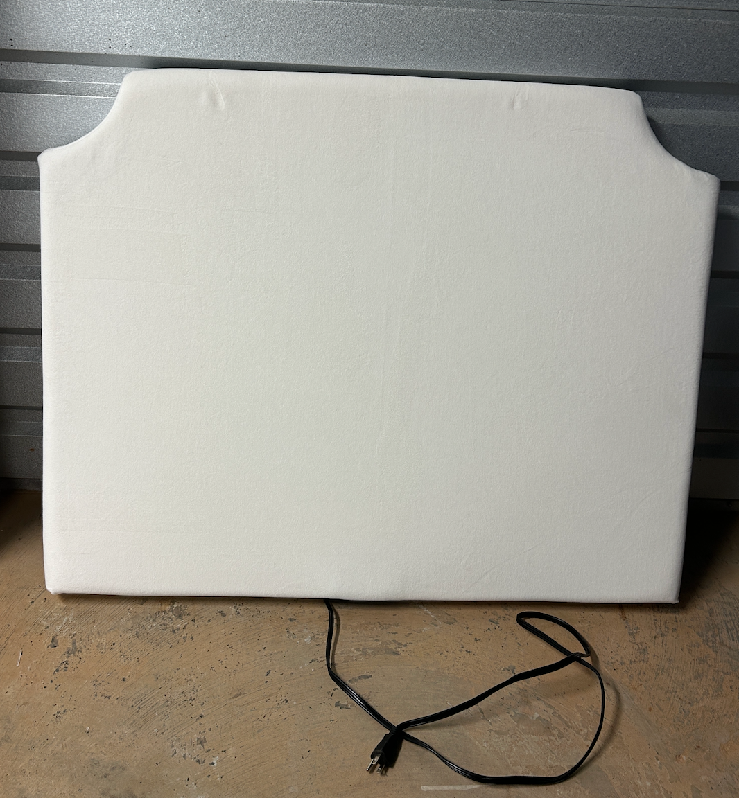 Pottery Barn Teen white twin velvet headboard with charging outlet.