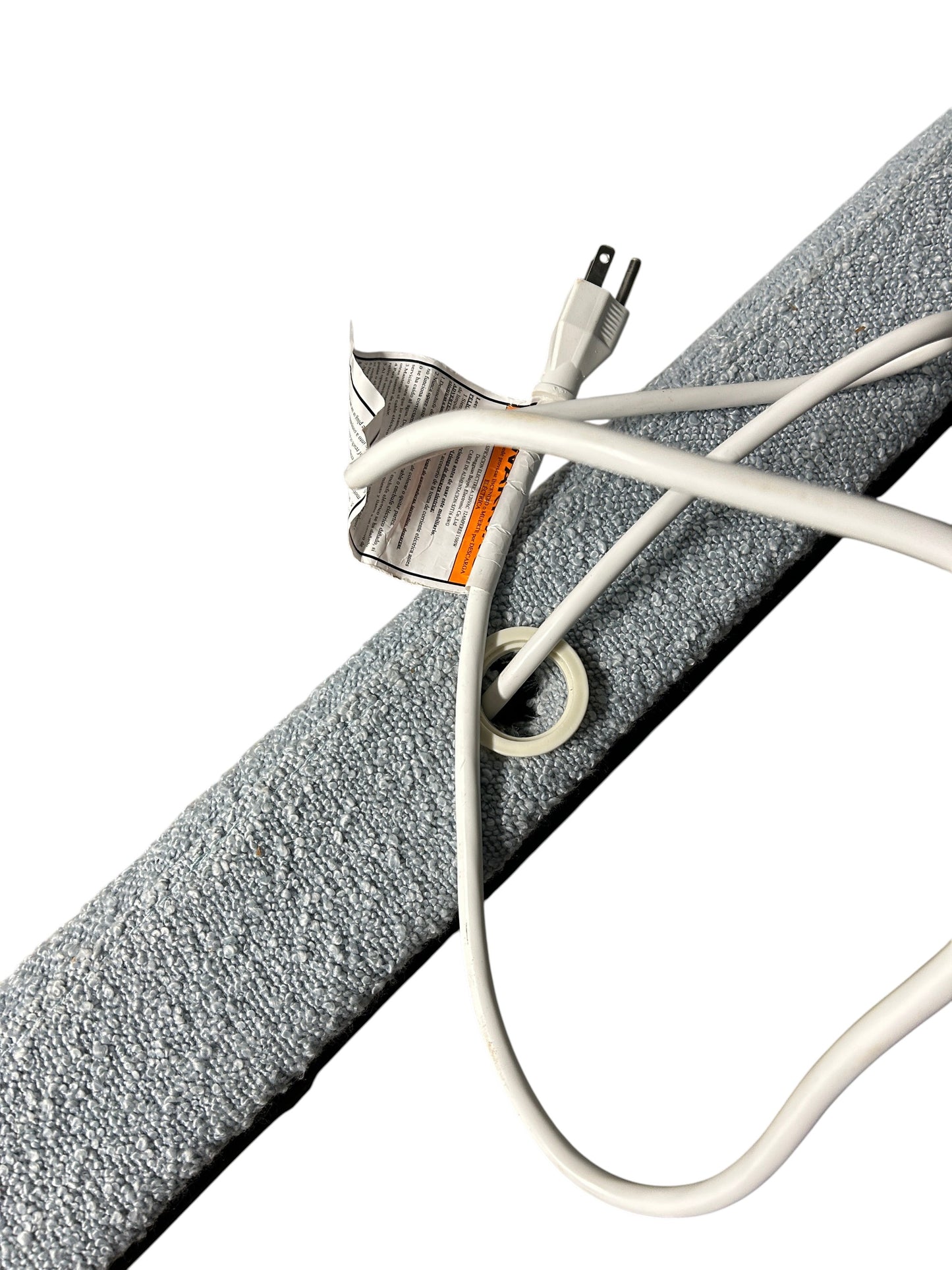 Dormify light blue twin headboard with bouclé fabric and charging outlet.