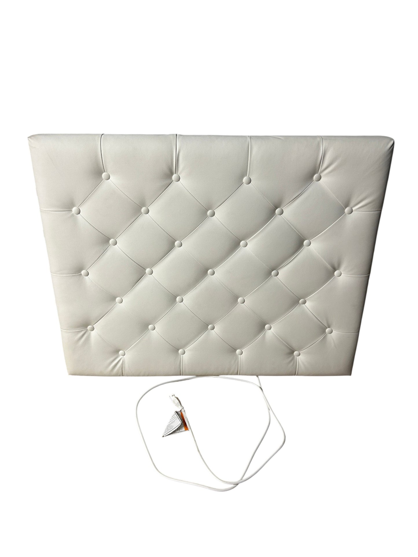 Dormify white twin headboard with faux leather and a charging outlet.