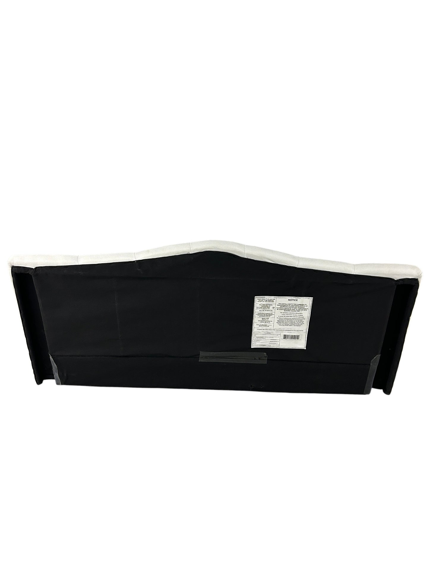 White queen upholstered tufted headboard with diamond button detailing.