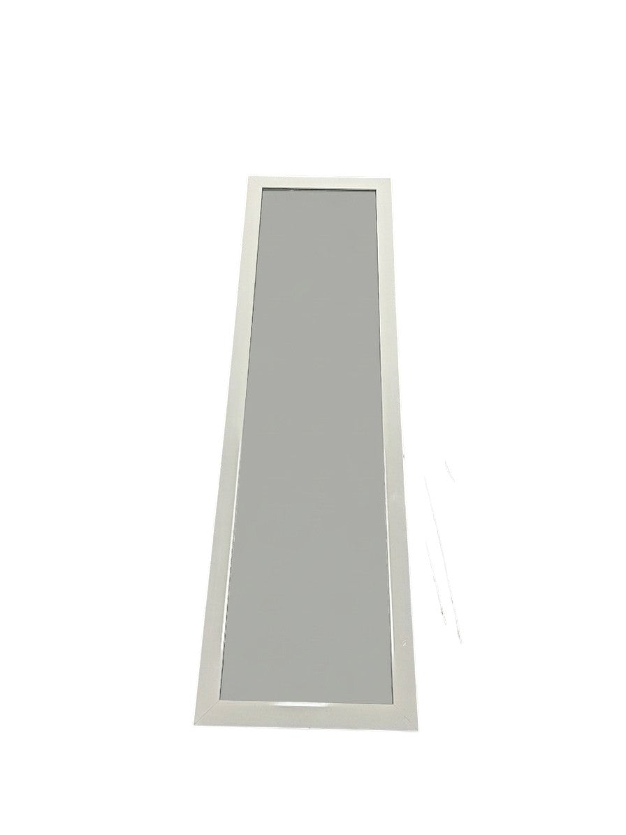 Full-length standing floor mirror with a white frame.