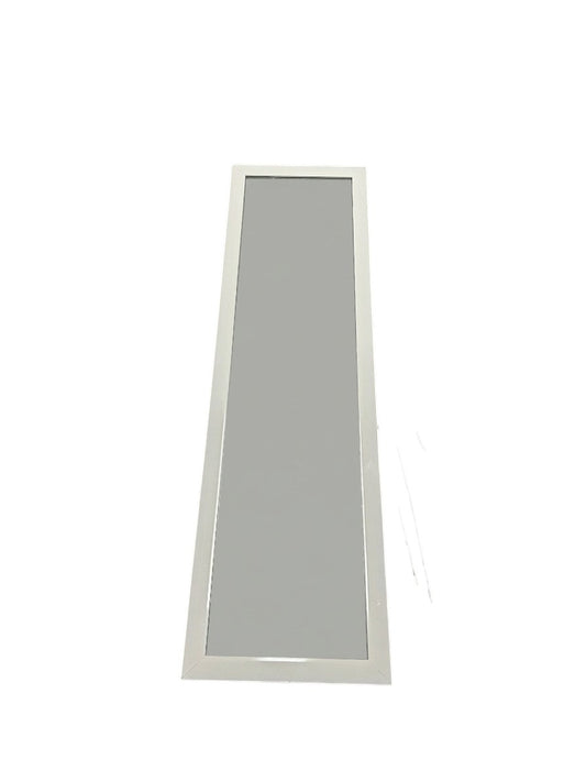 Full-length standing floor mirror with a white frame.