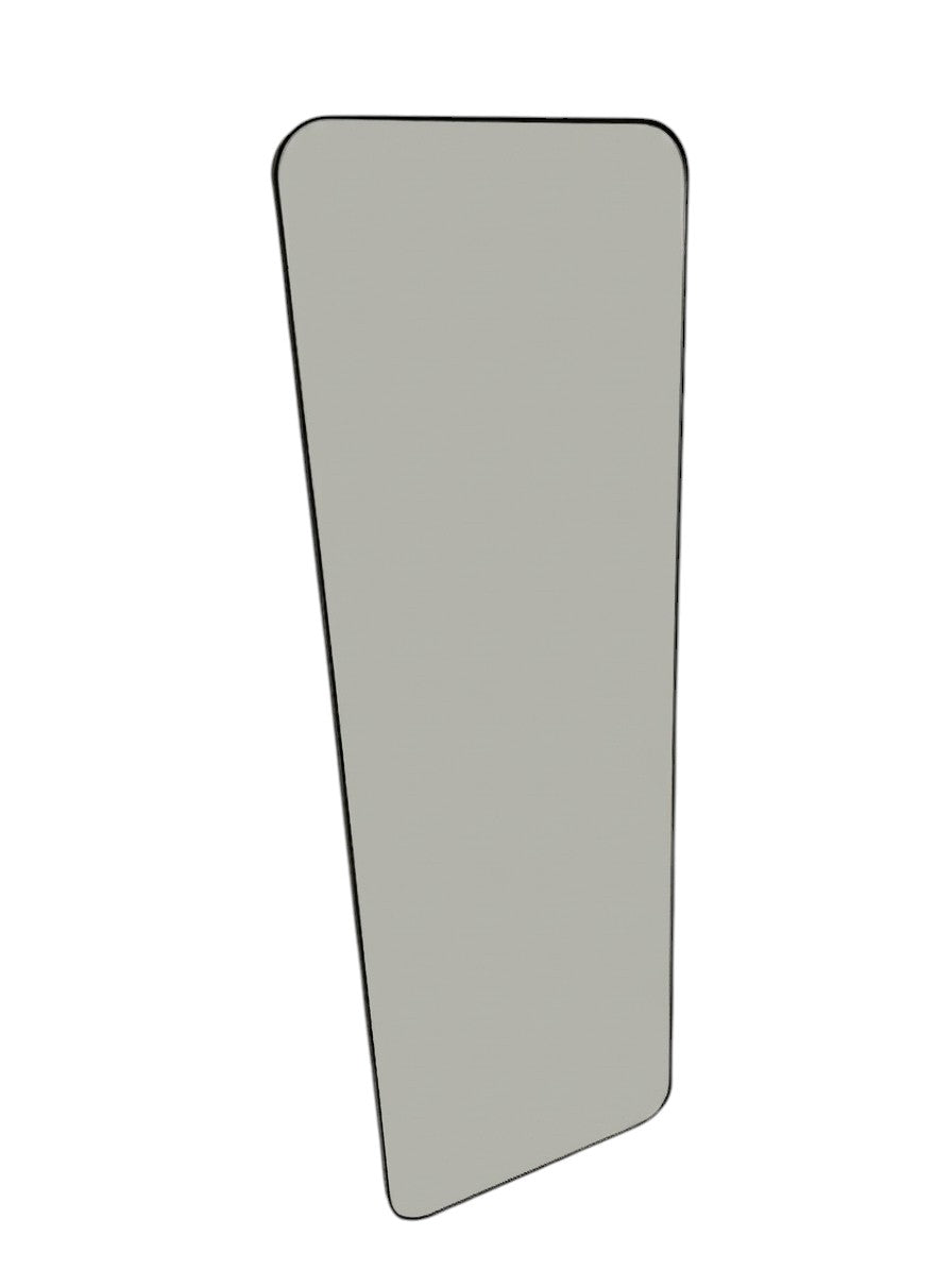 Full-length floor mirror with rounded corners and a black frame.