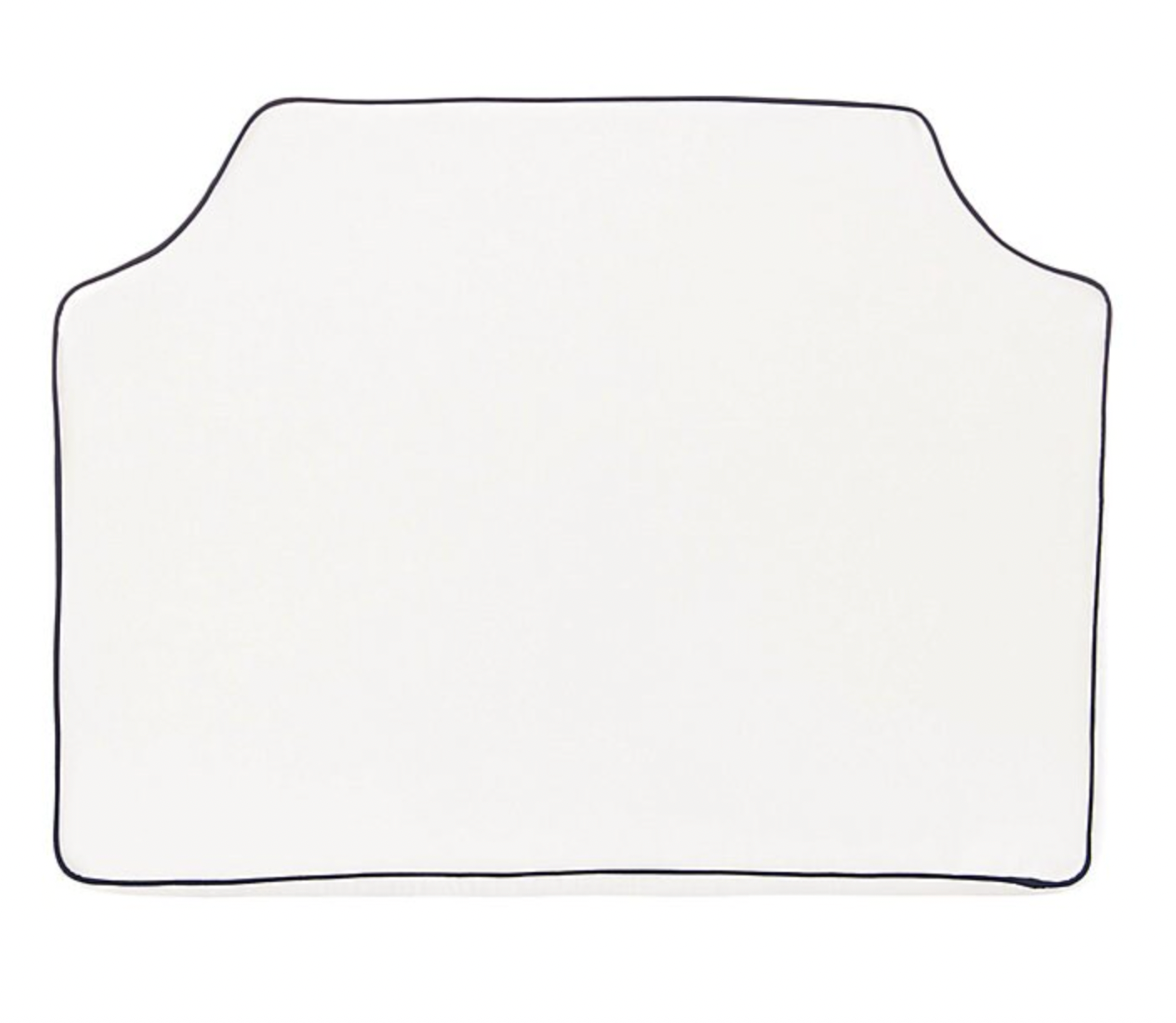Ballard twin white headboard with navy blue piping trim along the edges.