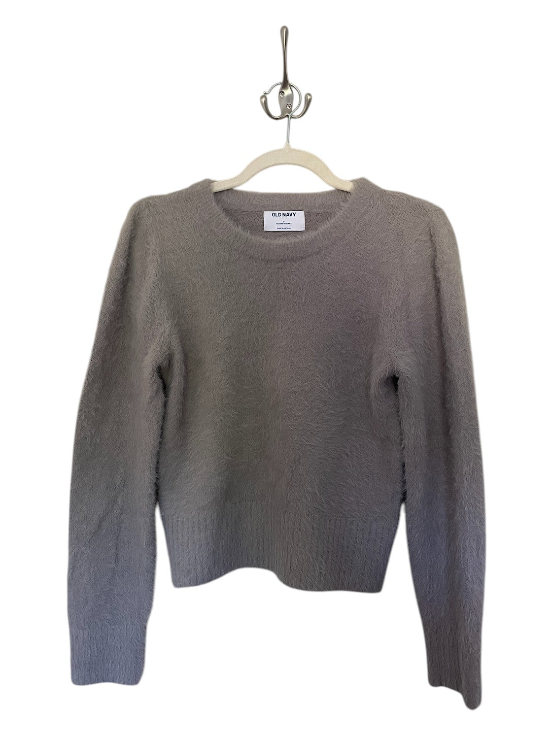 Old Navy soft fuzzy taupe crewneck sweater.