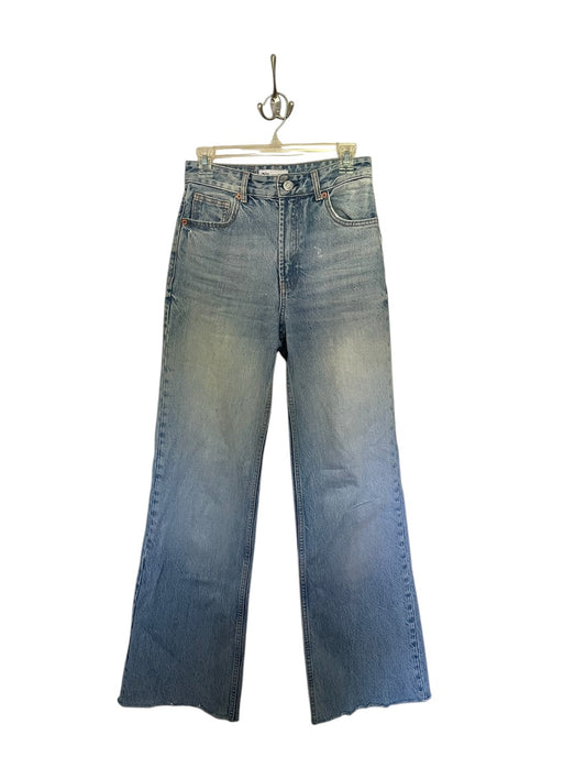 Zara light wash high-waisted jeans with a raw hem.