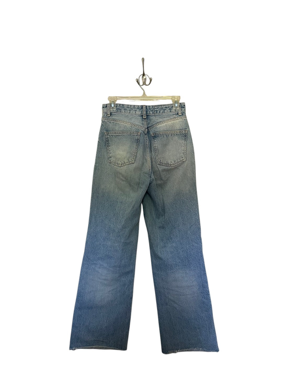 Zara light wash high-waisted jeans with a raw hem.