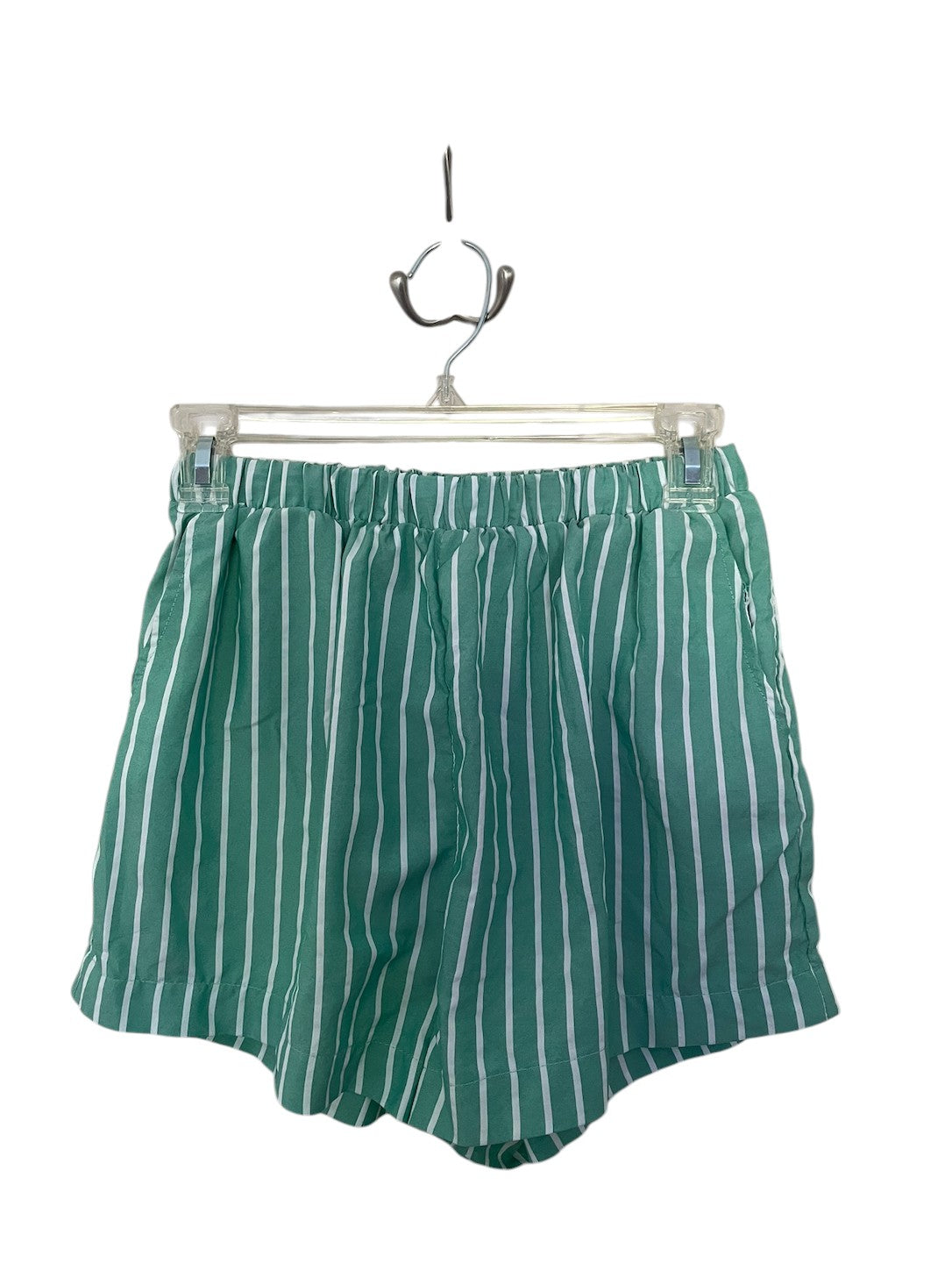 Sadie & Sage green and white striped shorts.