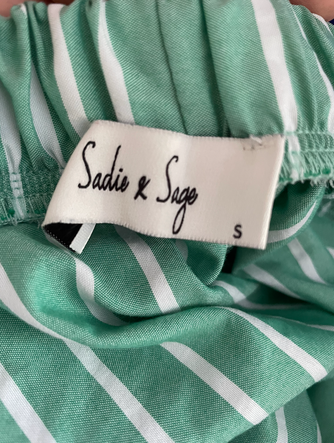 Sadie & Sage green and white striped shorts.