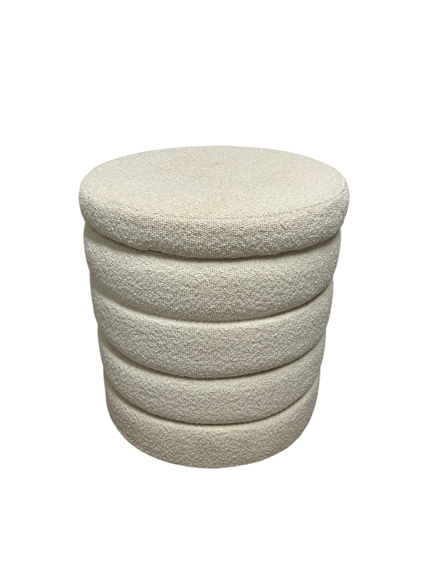 Jennifer Taylor ivory white round ottoman with storage.