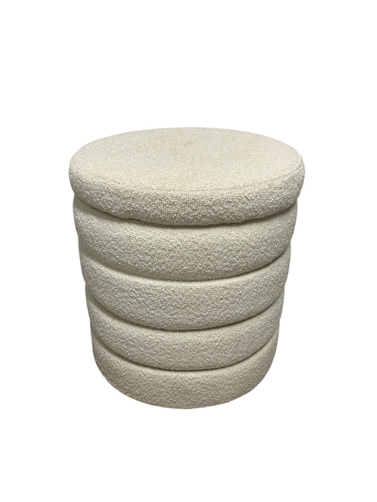 Jennifer Taylor ivory white round ottoman with storage.