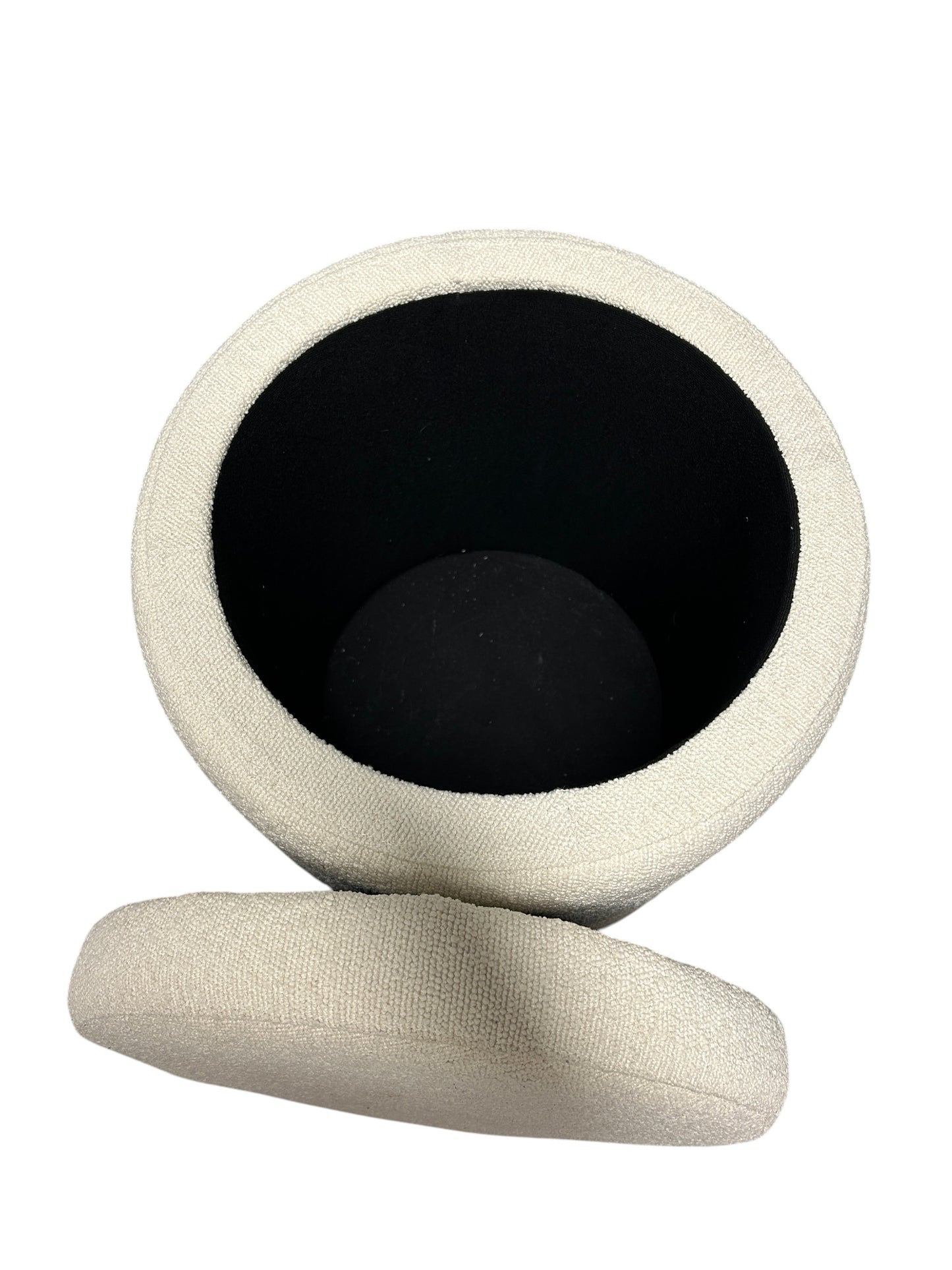 Jennifer Taylor ivory white round ottoman with storage.