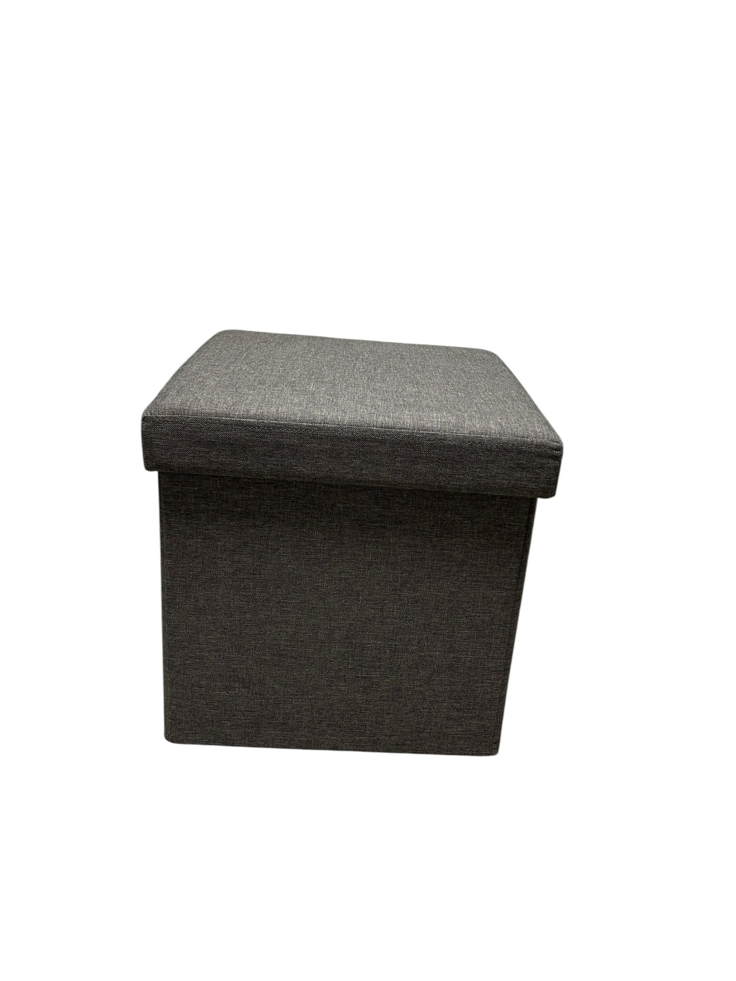 Dark gray, square storage ottoman.