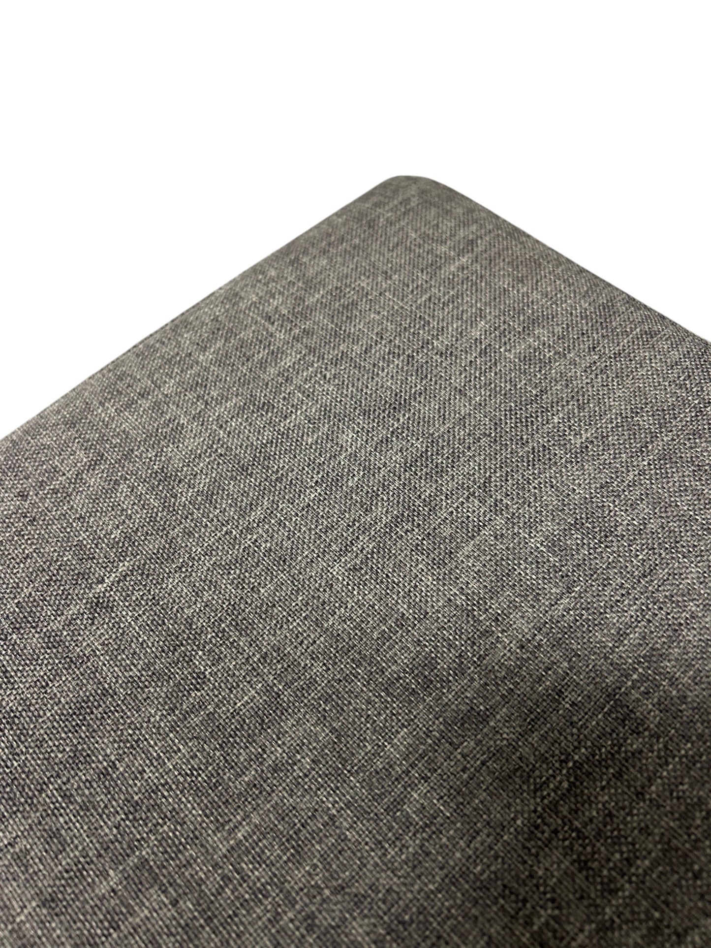 Dark gray, square storage ottoman.