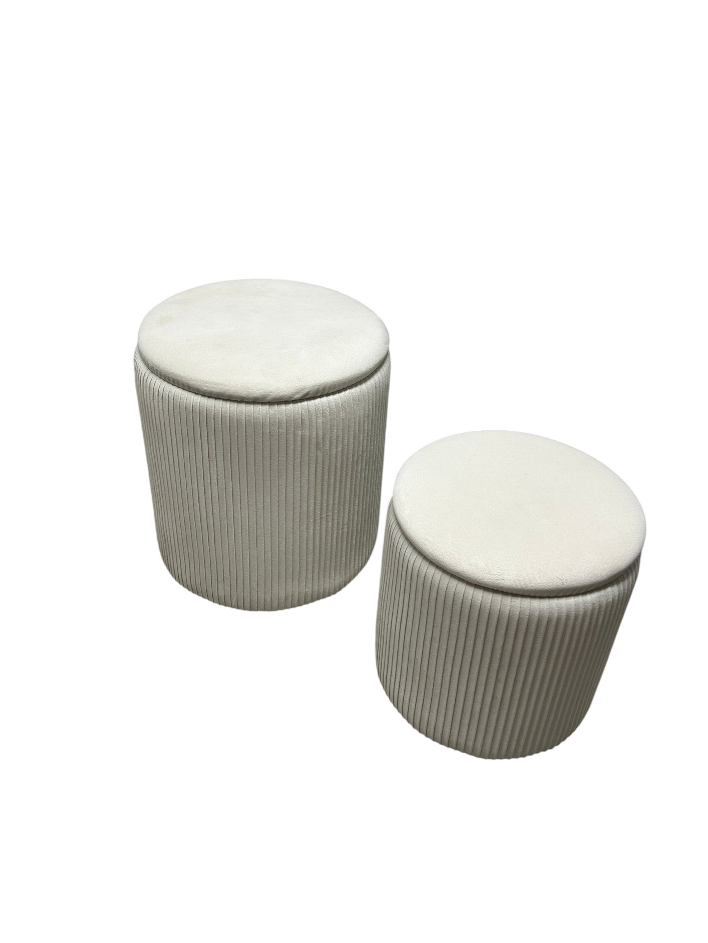 Wayfair Set of 2 cream velvet ottomans with storage.