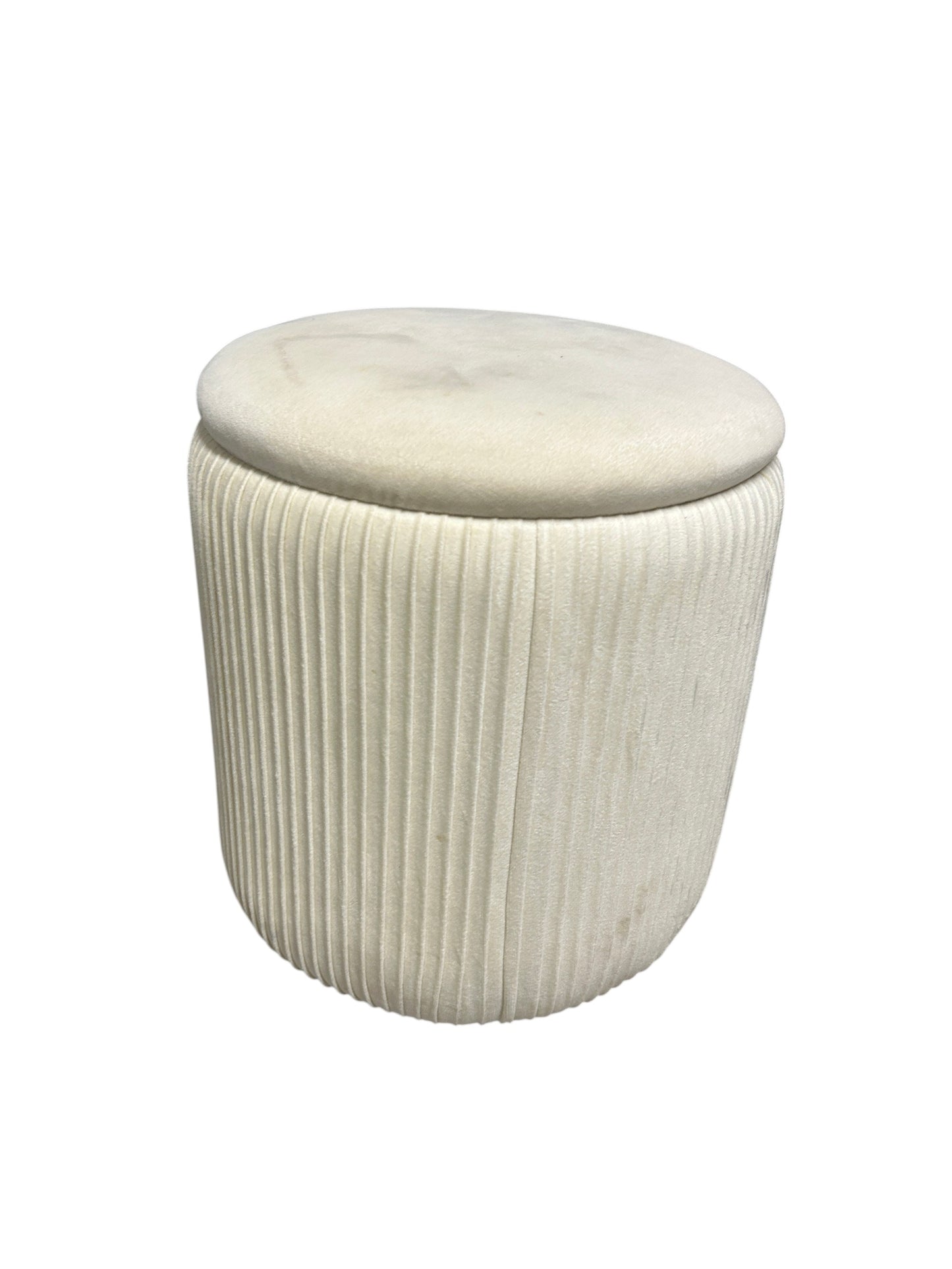 Cream velvet ottoman with storage.