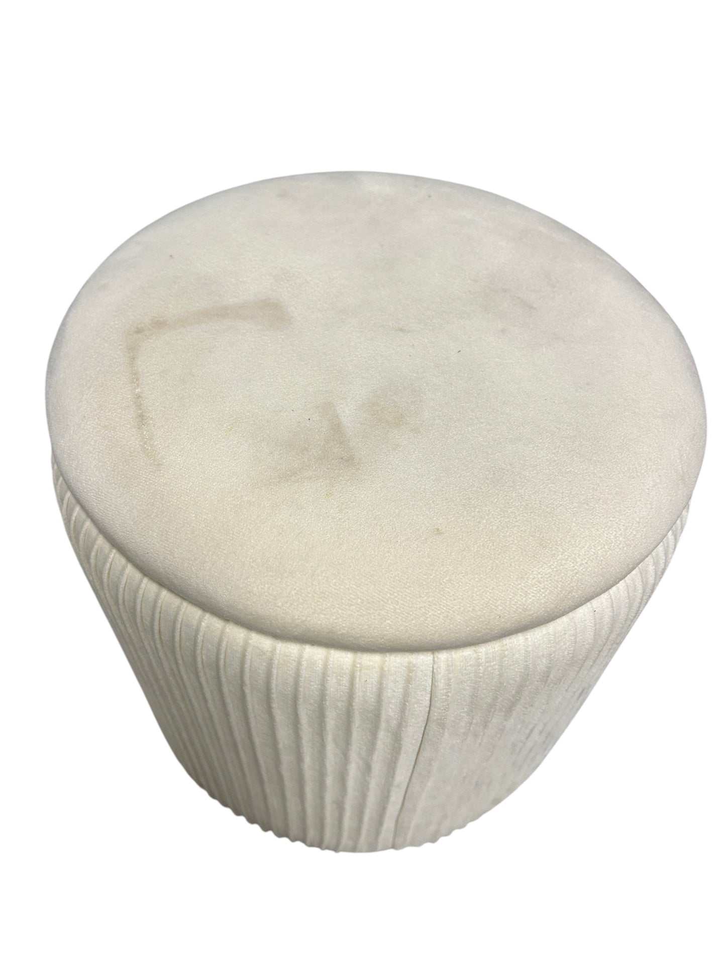 Cream velvet ottoman with storage.