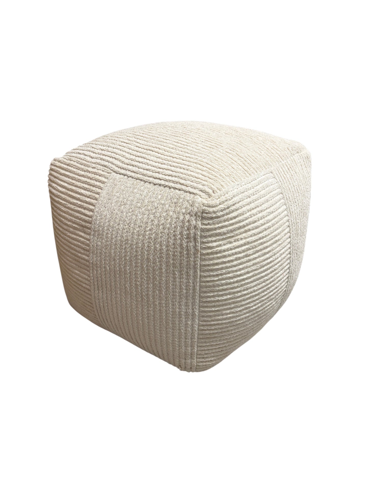 Target cream-colored, cube pouf ottoman.