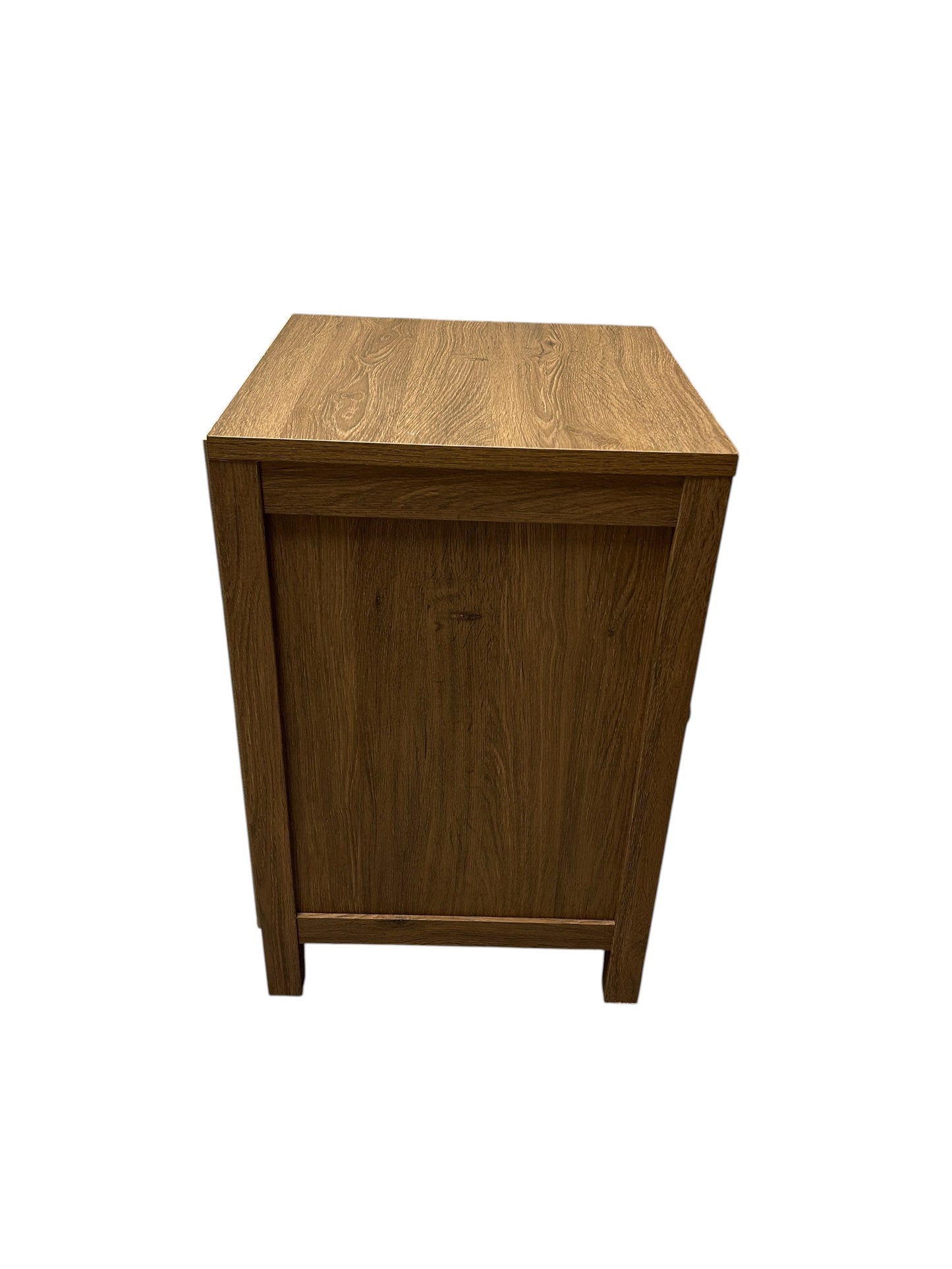 Wooden nightstand with one drawer and one cabinet door.