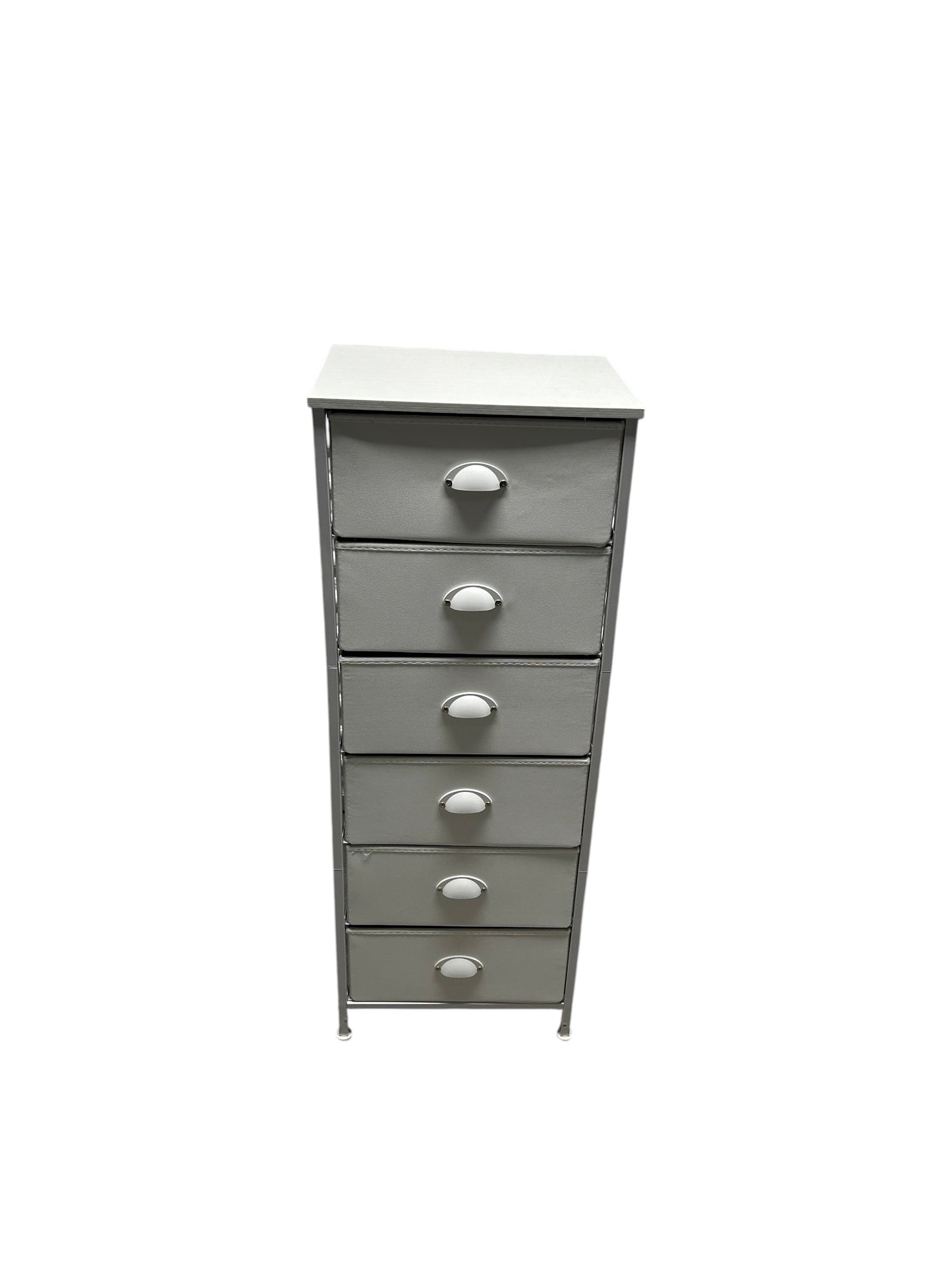 White nightstand with 6 drawers.