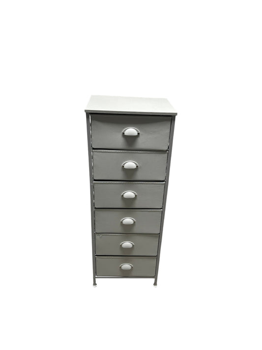 White nightstand with 6 drawers.