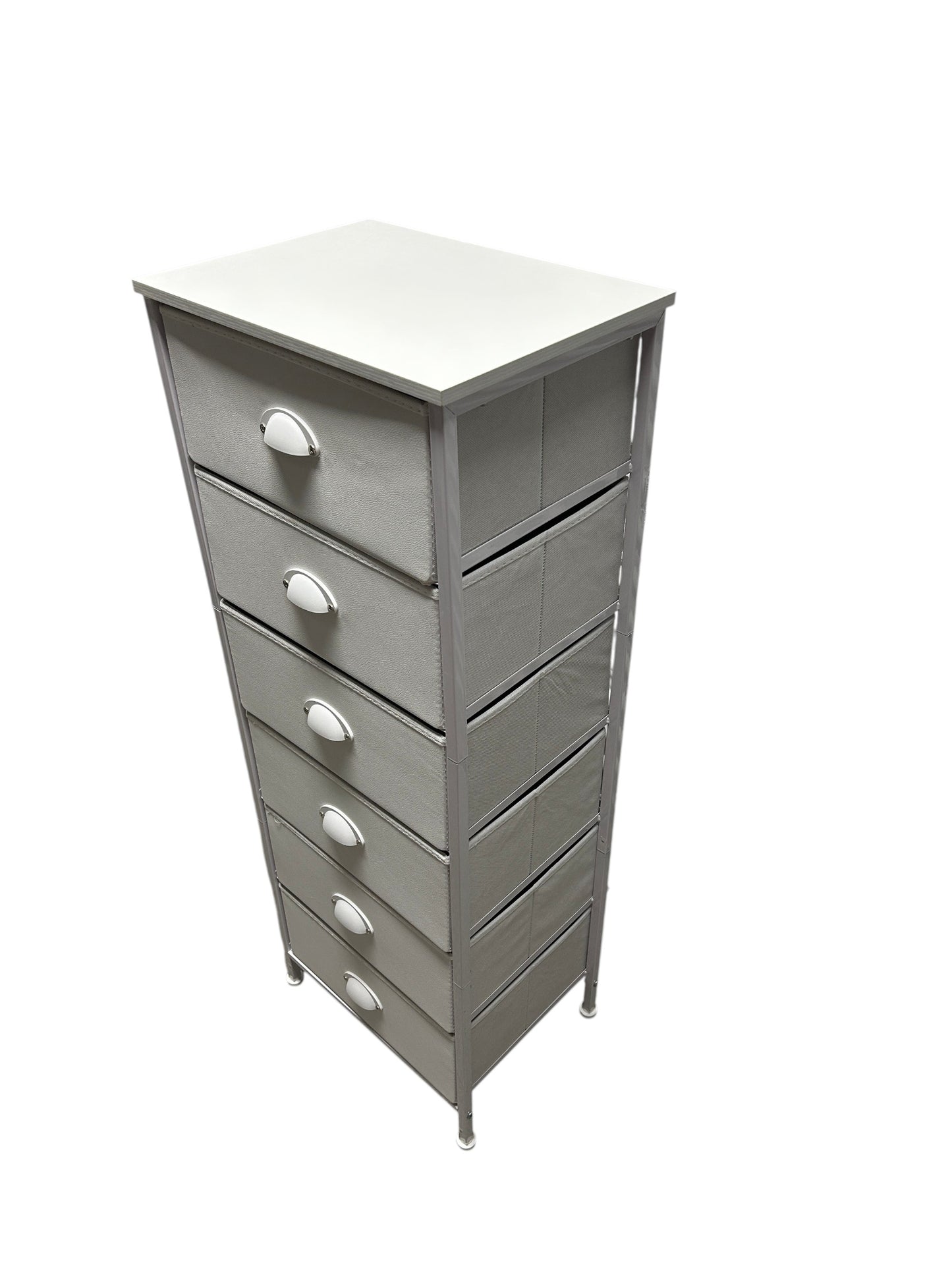 White nightstand with 6 drawers.