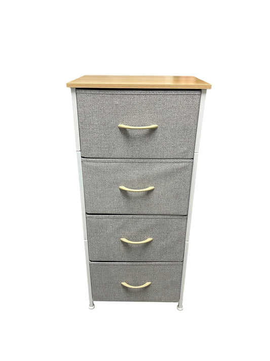 Natural wood and gray nightstand with 4 drawers.