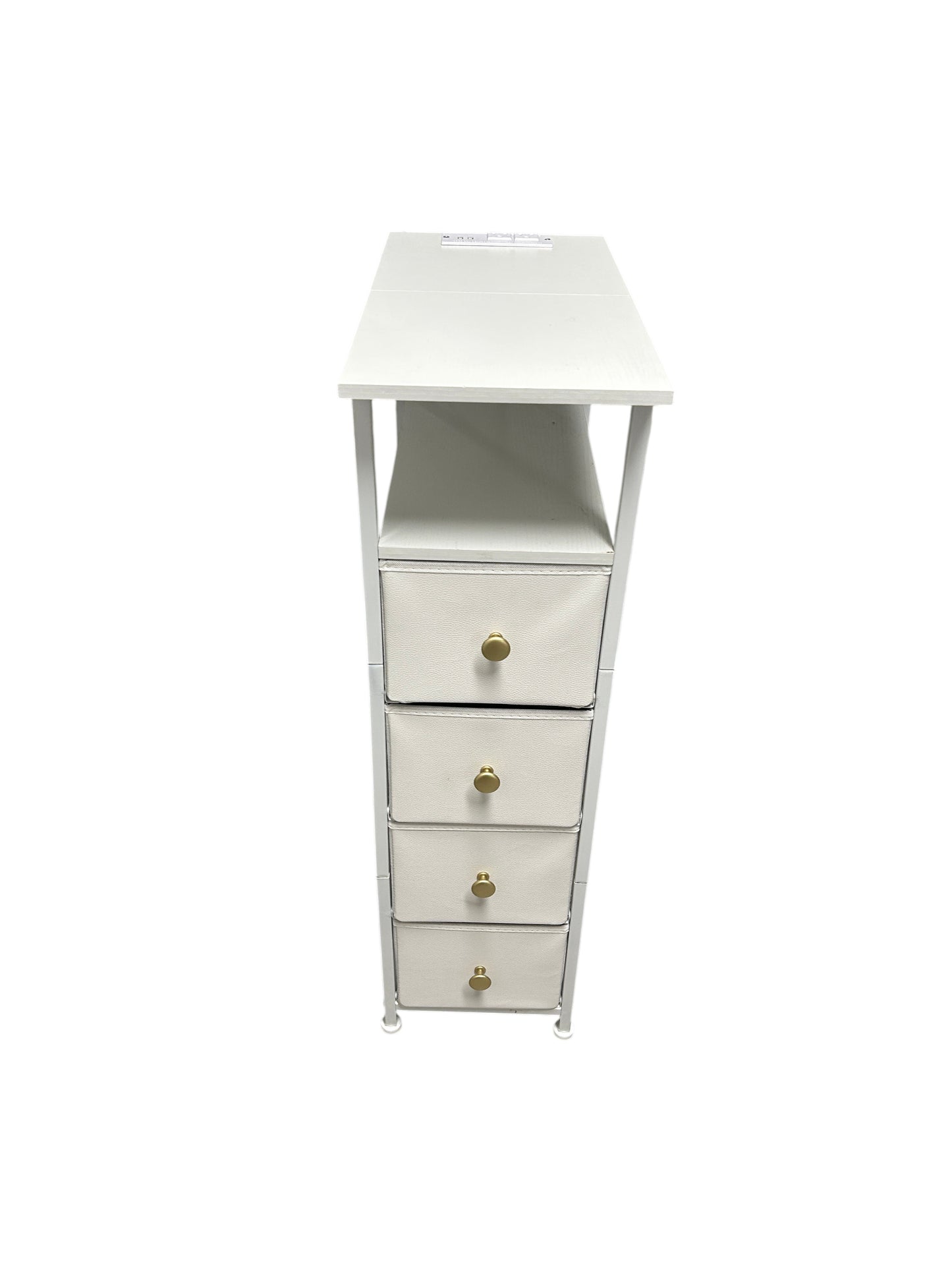 White nightstand with 4 drawers and power outlets.