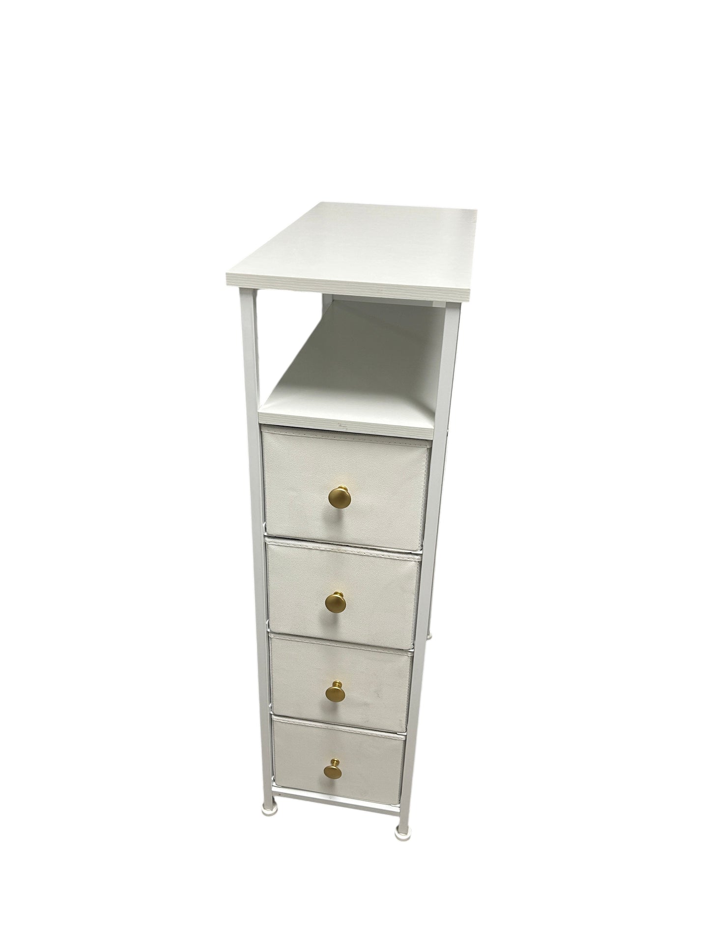 White nightstand with 4 drawers.
