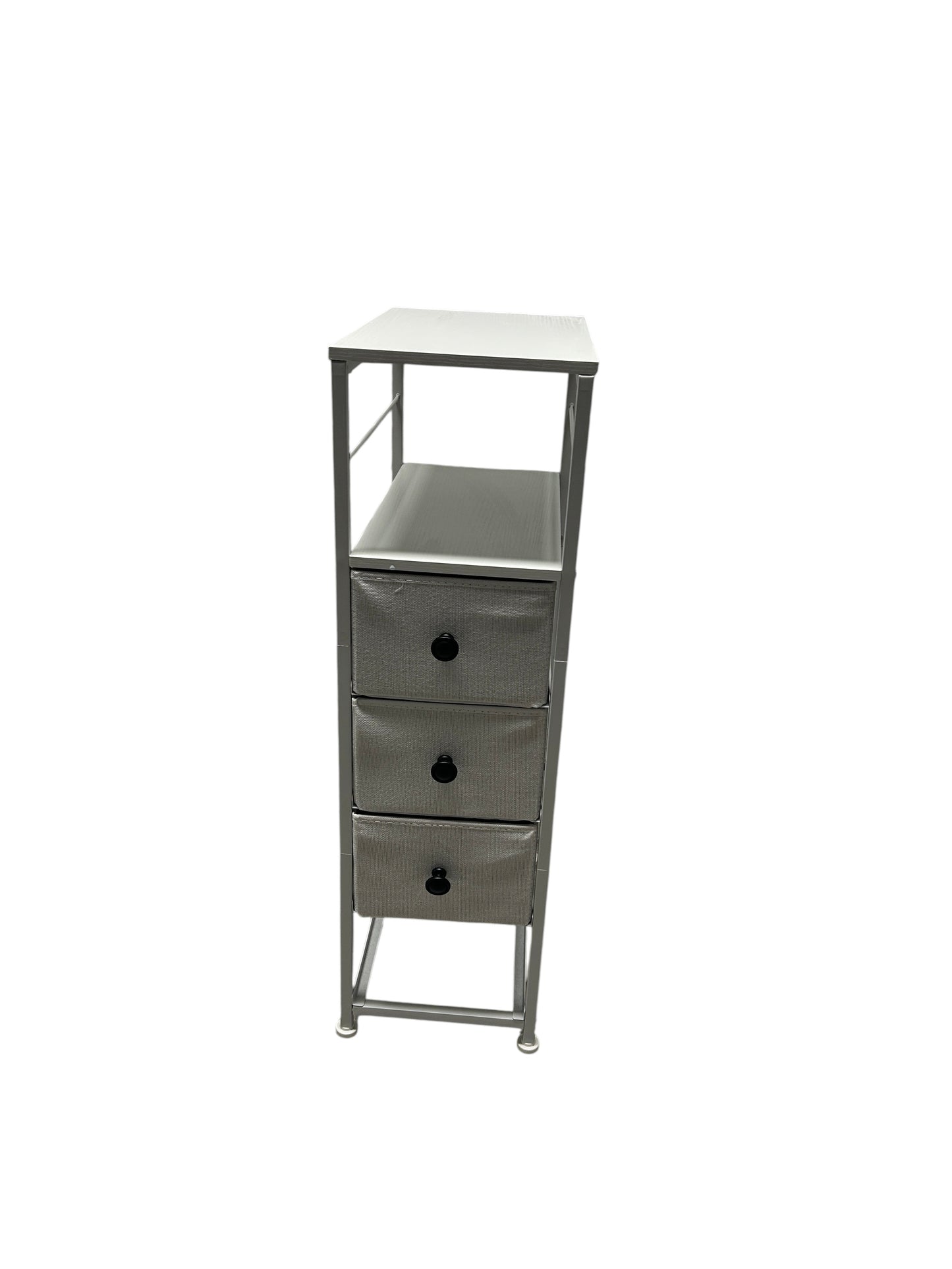 White nightstand with 3 drawers.